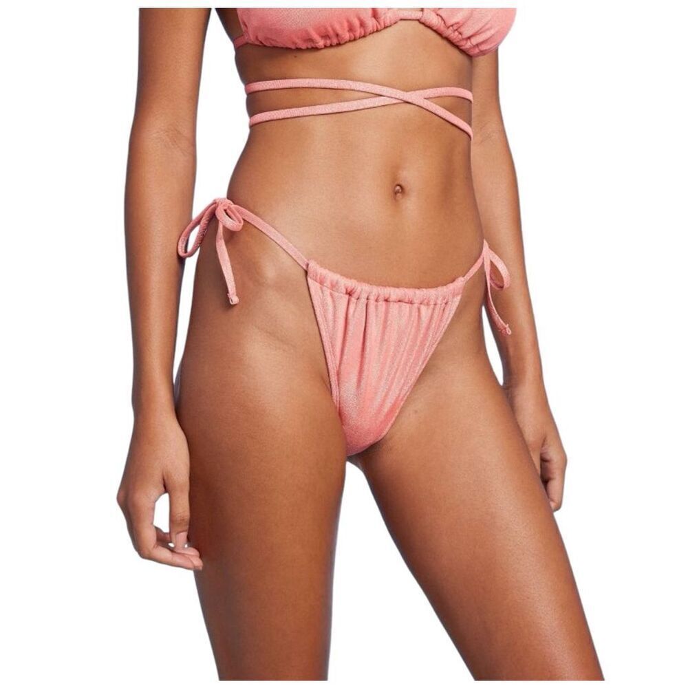 NEW Wild Fable Side-Tie Adjustable High Leg Bikini Bottom Pink Lurex S